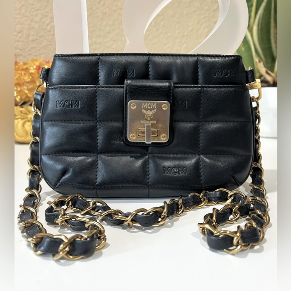 MCM Handbags - MCM SMALL BLACK QUILTED SHOULDER BAG